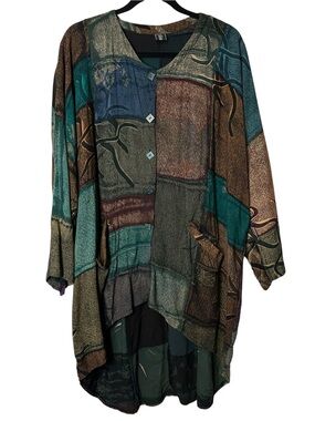 Tanami Artsy Lagenlook Tunic Dress Oversized Boho Patchwork Midi Art Teacher S/M
